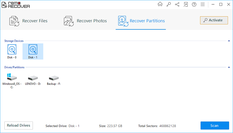 Windows Data Recovery Main Screen