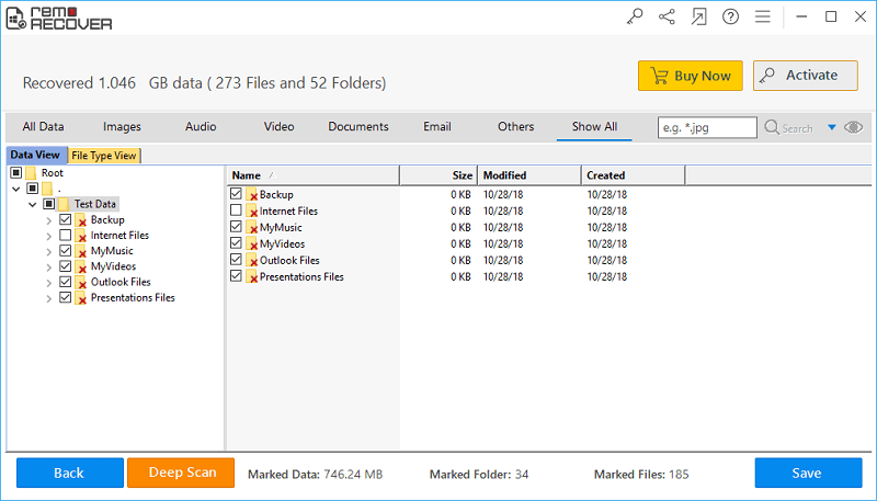 Recovered files & folders - Screen